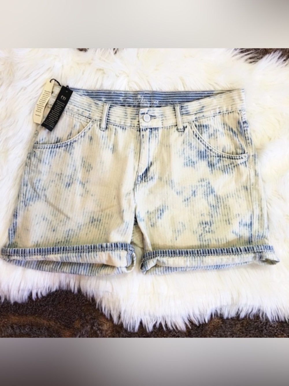New London Jean Faded Retro Blue & White Stripe Jean Denim Shorts